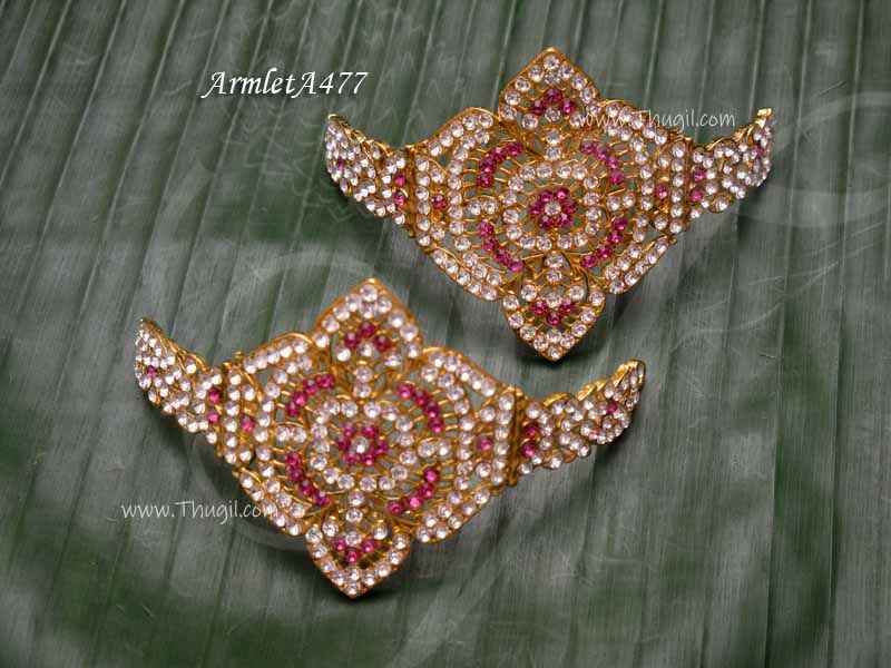 Armlet baju bandh white with pink vanki jewellery for Goddess 2.5 inches