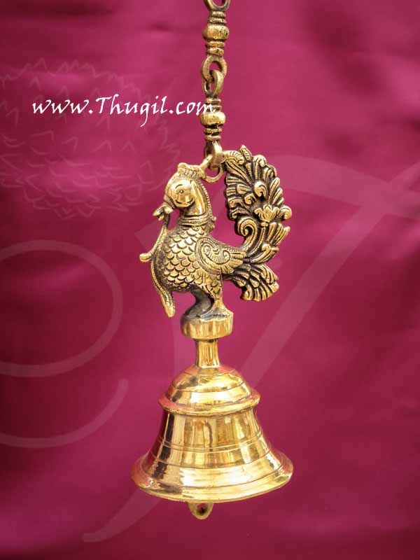 Hanging Peacock Bell Hamsa Mani Brass 30 inches