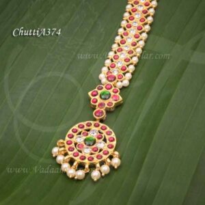 Red and Green Kemp Stone Indian head Ornament Maang tikka Chutti