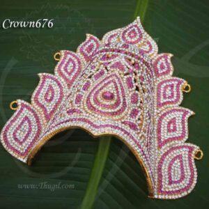 White Pink Stone Mukut For Hindu Deity Amman Sudar Large Kreedam 9 inches