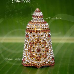 Kireedam White with Maroon Half Crown Small Mukut For Hindu Goddess 3.5 Inch