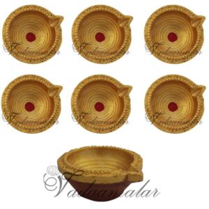 clay diya Gold Decorative Festival India Baked Diya Oil Lamps Light Deepam - 6 piece