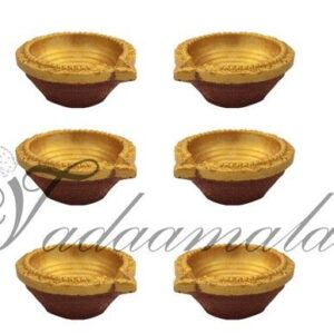 6 Gold Decorative Clay Diyas