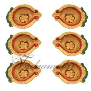 6 Clay Diyas with Gold design Decorated