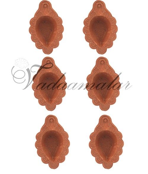 6 Plain Floral Baked Clay Diyas