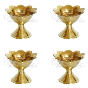 2.5 inches Swastika Jyoti Small Brass Diyas in flower modle - 4 pieces
