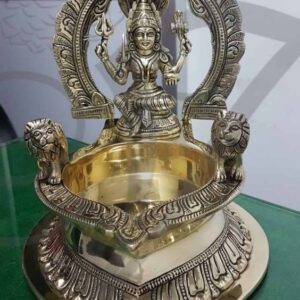 10" Buy Online Brass India Large Wick Lamp with Goddess Mariamman Vilakku - 1 piece
