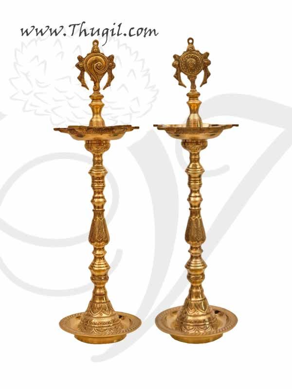 Sangu Chakkaram Brass Diya Lamps Temple Buy Now 20 inches - 2 pieces
