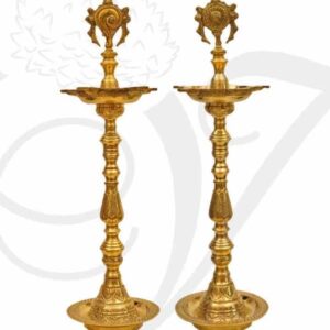 Gold Plated Sangu Chakkaram Brass Diya Lamps Temple Buy Now - 2 pieces 48 inches / 4 feet