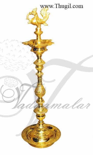 3.5 feet Brass Peacock Standing Brass Diya Vilakku Deepam Buy now