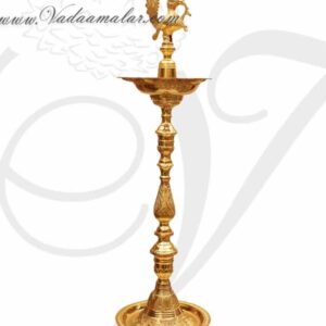 3 feet Gold Plated Peacock Standing Brass Diya Vilakku Deepam Diyas