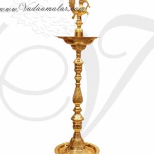 Gold Plated Peacock Brass Diya Lamps Temple Buy Now - 2 pieces 24 inches / 2 feet