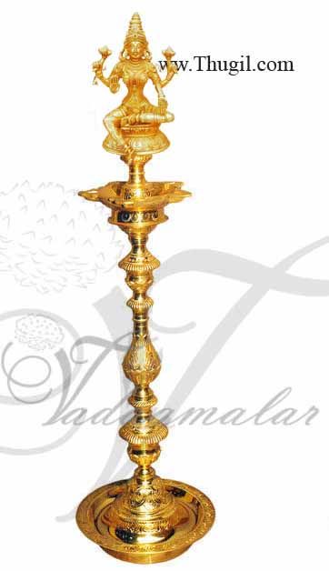 4 feet Gold Plated Lakshmi Brass Diya Vilakku Deepam Buy now