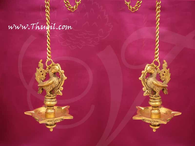 Peacock Hanging Brass Diya Antique design Deepam Lamp Buy Now 6"