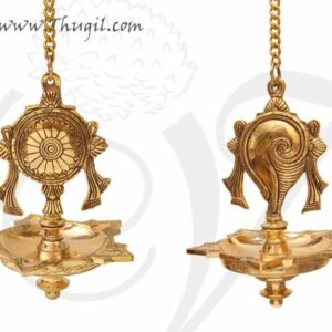 Shanku Chakra Diya Hanging Thongu Vilakku Brass Vinshu Deepam Buy Now 10"