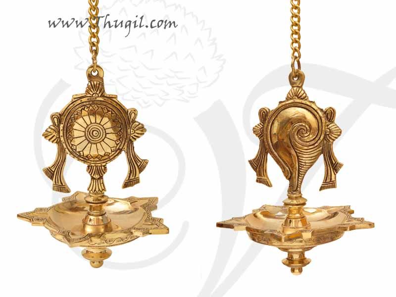 Shanku Chakra Diya Hanging Thongu Vilakku Brass Vinshu Deepam Buy Now 10"
