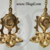 2 Shanku Chakra Brass Diya Hanging Lamps 10" + Chain