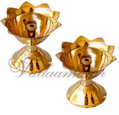 6 Indian Flower Design Deepam Diya in Brass