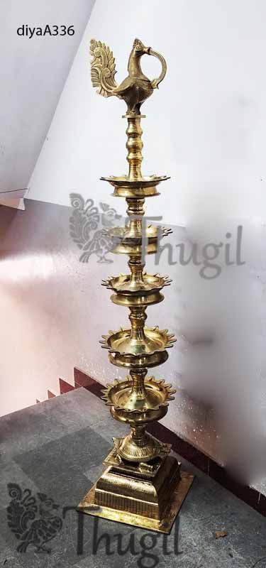 36 inches 5 step Brass Diya Temple India Deepasthambham