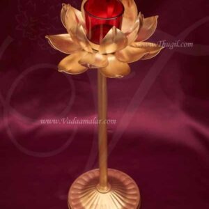 Lotus Brass Decoration Art Metal in Diya Lamp Stand Gold 12 Inches