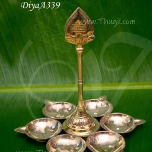 Vilaku Pujai Om SaravanaBhava Brass Six Diya Lamp Muruga Vel 7 inches