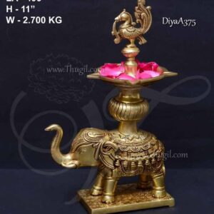 Elephant Brass Lamp Vilakku Diya Diwali Gift Buy Now 11 inches