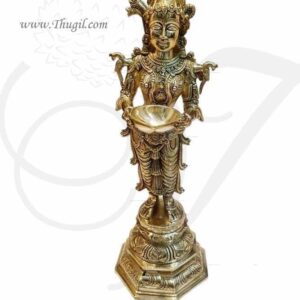 Paavai Vilakku Bronze Lady with Lamp Indian Design 21"