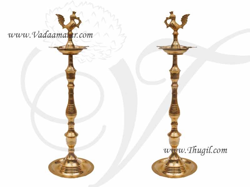 20" Brass Diya Peacock Standing Vilakku Deepam Diya -1 piece