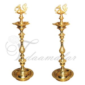 24" / 2 feet Peacock Standing Brass Diya Vilakku Deepam Diyas-2 pcs