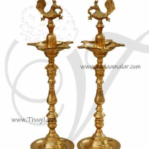 24" / 2 feet Peacock Standing Brass Diya Vilakku Deepam Diyas