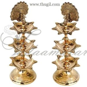 Peacock 5 Face 3 Layer Brass Diya Oil Lamp