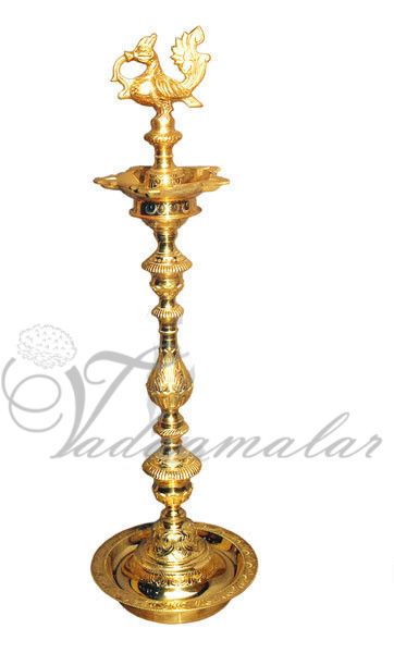 48" / 4 feet Peacock Standing Brass Diya Vilakku Deepam Diyas