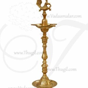 24" / 2 feet Peacock Standing Brass Lamp Vilakku Deepam Diyas