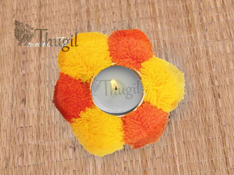Artificial Flower Woolen with Candle Rangoli Mat Table decoration