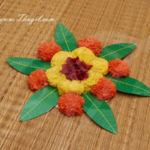 Round Artificial Marigold Flower Wedding Green Leaf mat for Home Decoration for Pooja 8" Buy Now