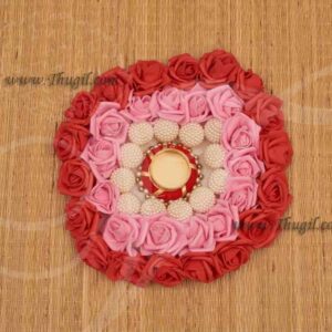 Artificial Flower Rose with Pearl Base Rangoli Mat with Candle Buy Now