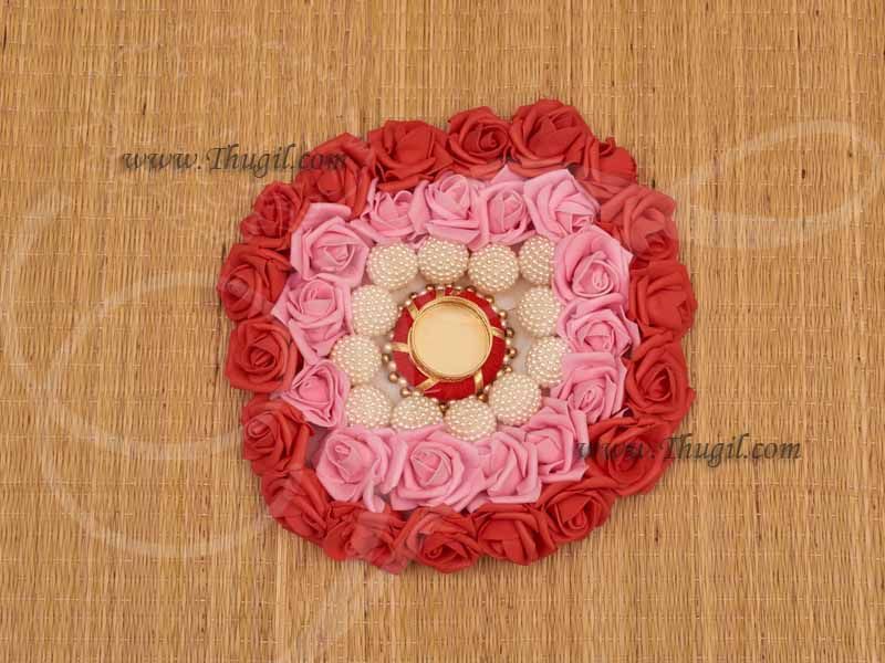 Artificial Flower Rose with Pearl Base Rangoli Mat with Candle Buy Now