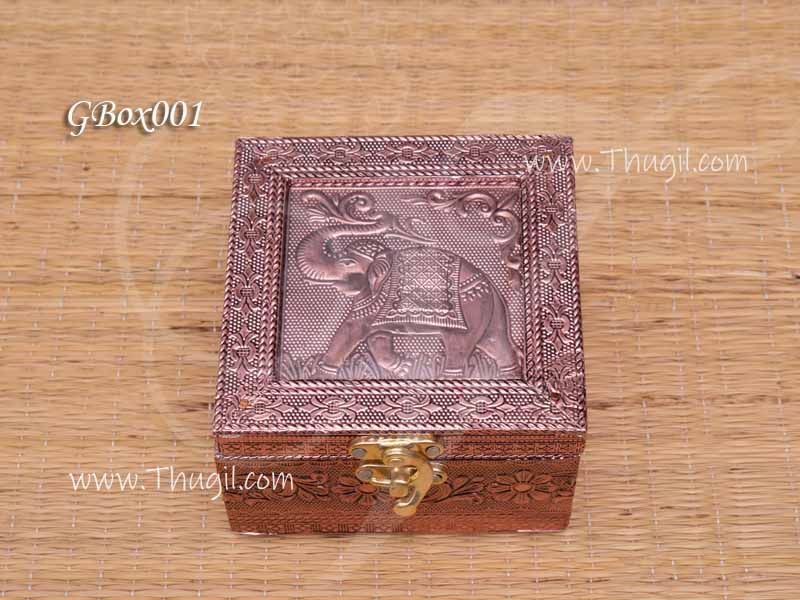 Copper Elephant Design Trinklet Box Return Gift Square 4 x 4 inches