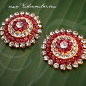 Round Earrings in white and red stones for the Idols of Goddess 1.2 inches