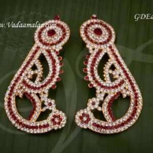 Karna Pathakkam White with Maroon Goddess Ear Studs Earring Buy Now 4.5 inch