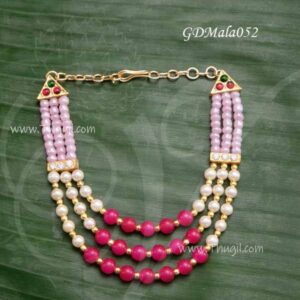 Necklace 3 step small size pink white beads Goddess Mala - 3.5 Inches