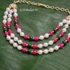 Necklace 3 step small size pink white green beads Goddess Mala - 3.5 Inches