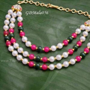 Necklace 3 step small size pink white green beads Goddess Mala - 3.5 Inches