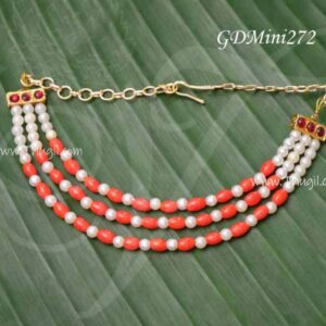 Necklace 3 step small size red white beads Mala for God Decorations- 2.5 Inches