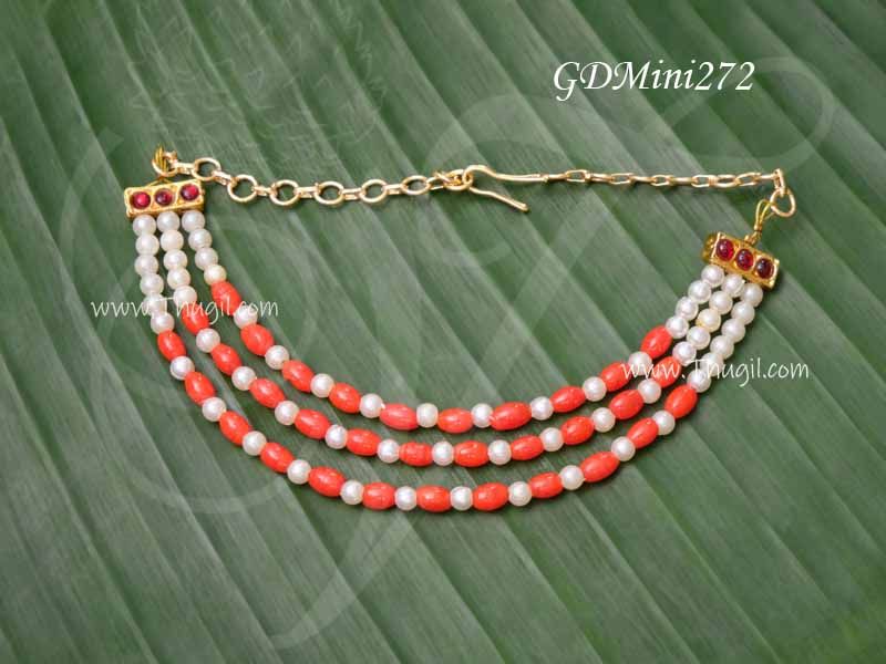Necklace 3 step small size red white beads Mala for God Decorations- 2.5 Inches