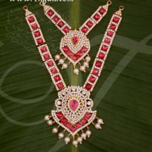 Necklace 2 Step White with Pink Jewellery Amman Alangaram Buy Now 8"