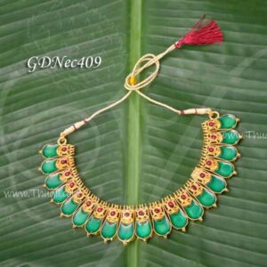 Necklace Kerala Style Palakka Design With Green Enamel 4 inches