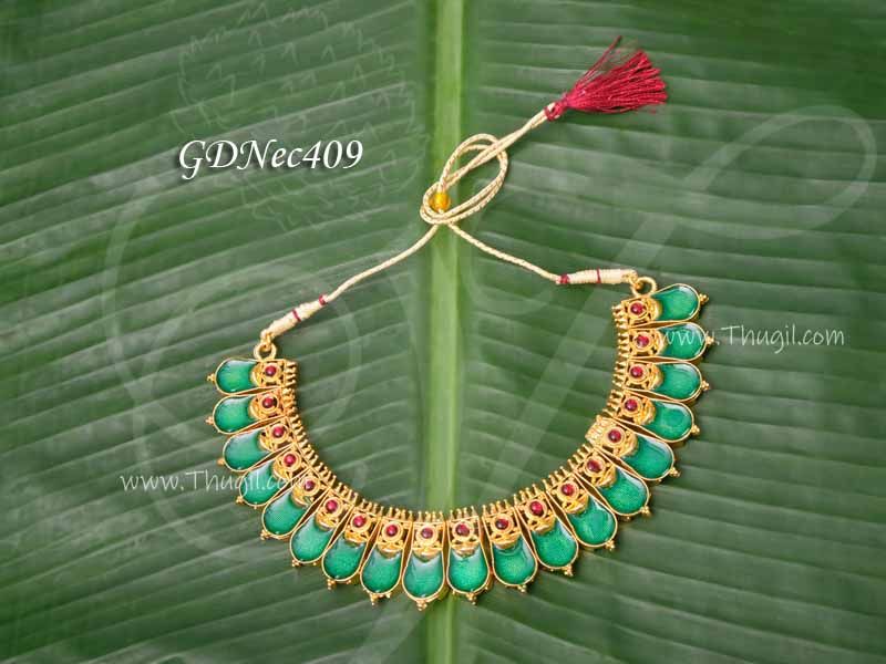 Necklace Kerala Style Palakka Design With Green Enamel 4 inches