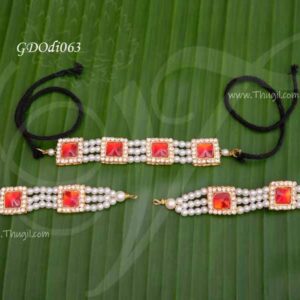 Waist Belt and Armlet Oddiyanam Vanki Red Stone Pearls for Statue Idols 4 inches