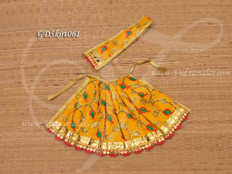 Yellow Skirt Pavadai Deities Dress for Goddess Idols Statues 8.5 inches